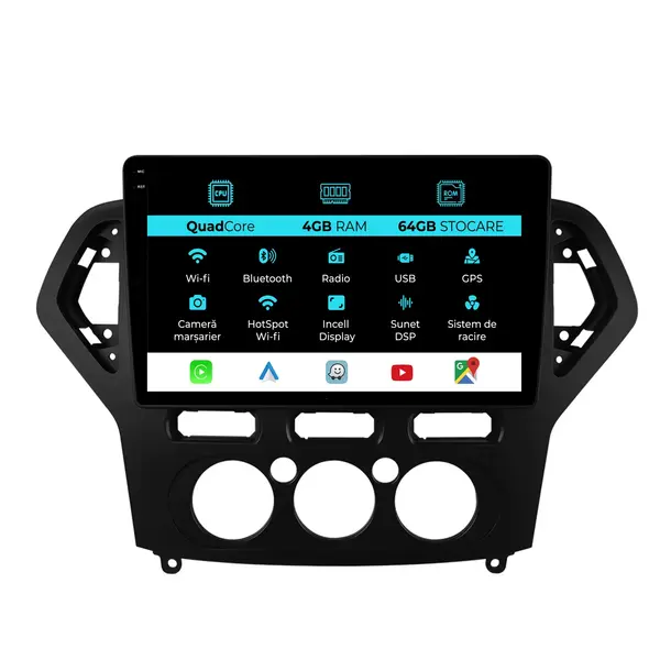 Navigatie Dedicata Ford Mondeo (2007-2014),QuadCore, 10Inch, 4Gb Ram, 64Gb Stocare, Carplay