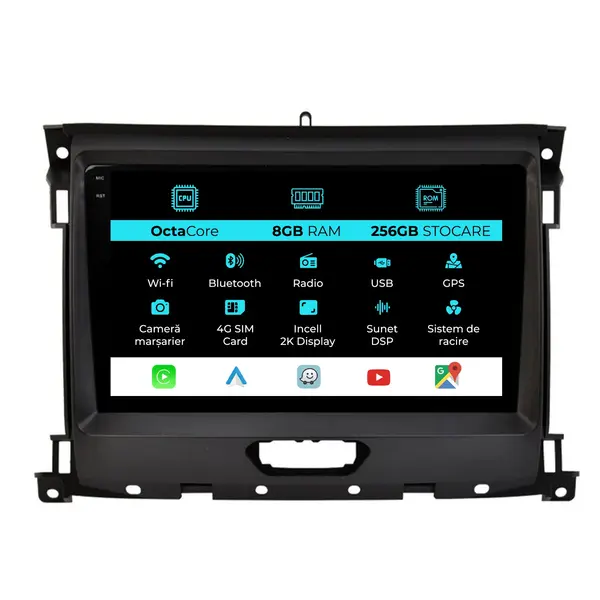 Navigatie Dedicata Ford Ranger (2011 -2015), 2K, 8Gb Ram, 256Gb Stocare, Android Auto, Carplay
