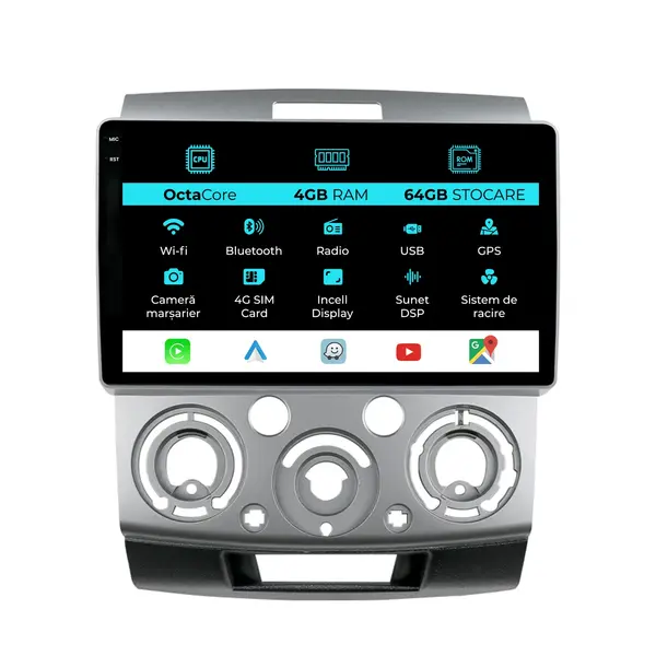 Navigatie Dedicata Ford Ranger (2011 -2015), 9 Inch, 4Gb Ram, 64Gb Stocare, Android Auto, Carplay