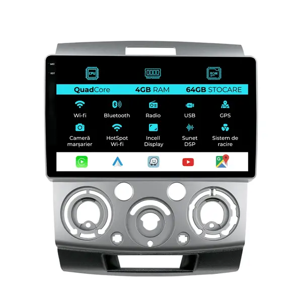 Navigatie Dedicata Ford Ranger (2011 -2015), QuadCore, 9 Inch, 4Gb Ram, 64Gb Stocare, Android Auto, Carplay