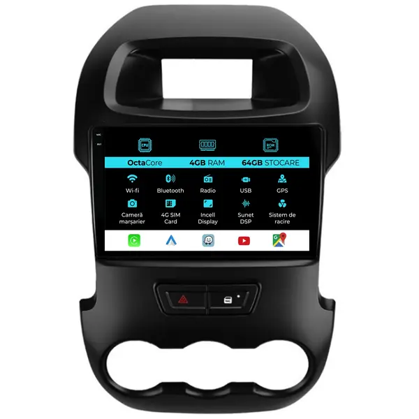 Navigatie Dedicata Ford Ranger (2012-2015), 9Inch, 4Gb Ram, 64Gb Stocare, Carplay