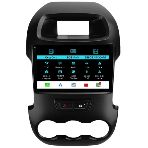 Navigatie Dedicata Ford Ranger (2012-2015), 9Inch, 8Gb Ram, 256Gb Stocare, Carplay