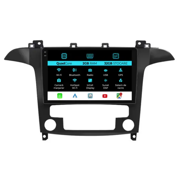 Navigatie Dedicata Ford S-MAX (2006 - 2015), 9 Inch, 2Gb Ram, 32Gb Stocare, Android Auto, Carplay