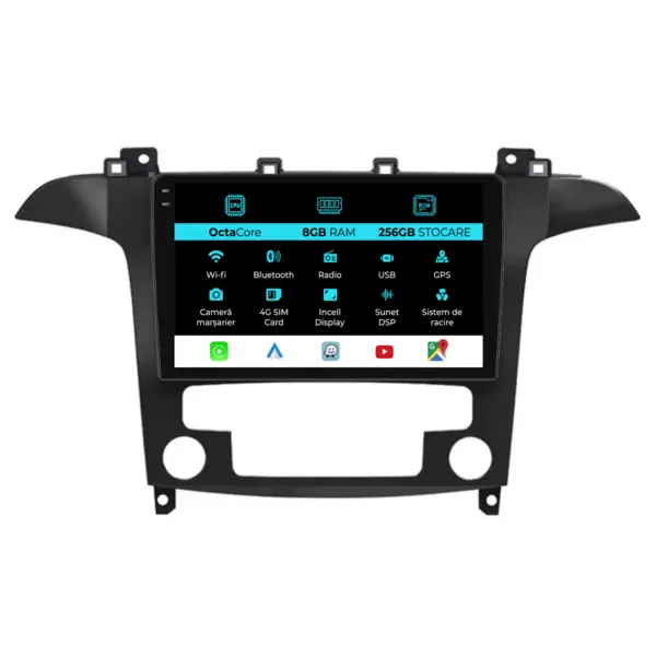 Navigatie Dedicata Ford S-MAX (2006 - 2015), 9 Inch, 8Gb Ram, 256Gb Stocare, Android Auto, Carplay