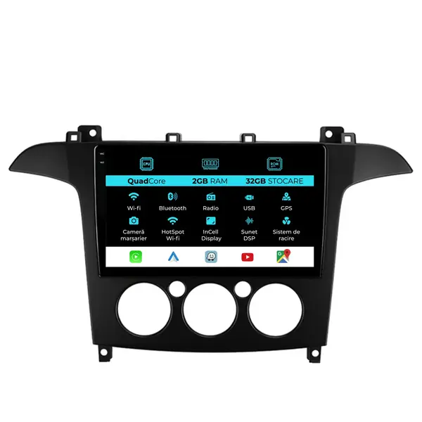 Navigatie Dedicata Ford S-Max (2006-2015), 9Inch, 2Gb Ram, 32Gb Stocare, Carplay, Clima manuala