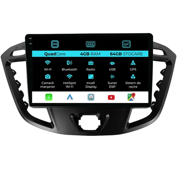 Navigatie Dedicata Ford Transit (2006 - 2014), QuadCore, 9 Inch, 4Gb Ram, 64Gb Stocare, Android Auto, Carplay