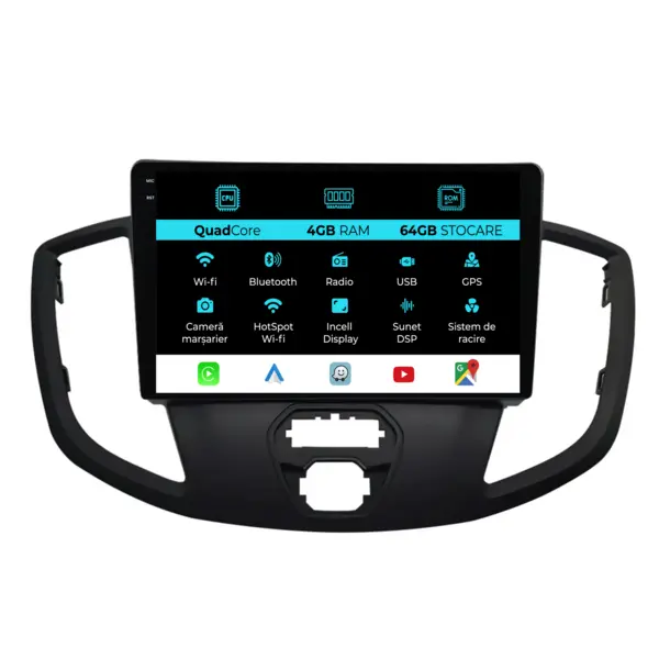 Navigatie Dedicata Ford Transit (2006 - 2014), QuadCore, 9 Inch, 4Gb Ram, 64Gb Stocare, Android Auto, Carplay