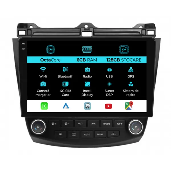 Navigatie Dedicata Honda Accord VII (2003 - 2008), 10 Inch, 6Gb Ram, 128Gb Stocare, Android Auto, Carplay