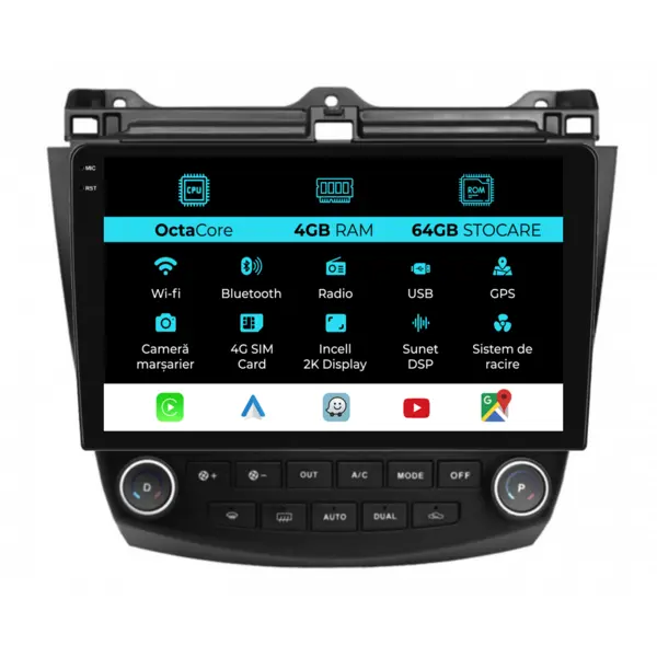 Navigatie Dedicata Honda Accord VII (2003 - 2008), 2K, 4Gb Ram, 64Gb Stocare, Carplay