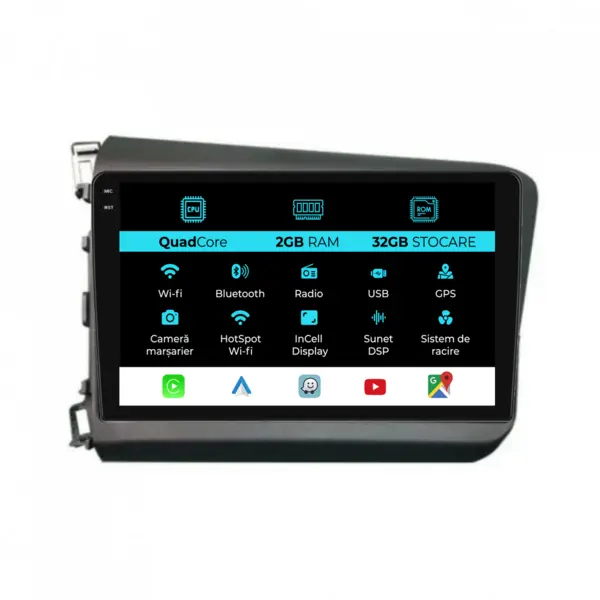 Navigatie Dedicata Honda Civic IX Sedan (2011 - 2015), 9 Inch, 2Gb Ram, 32Gb Stocare, Android Auto, Carplay