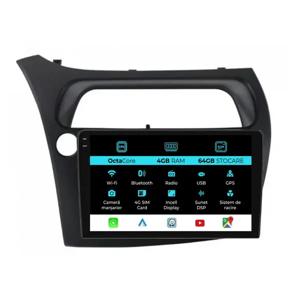 Navigatie Dedicata Honda Civic VII Hatchback (2006-2011), 9Inch, 4Gb Ram, 64Gb Stocare, Carplay