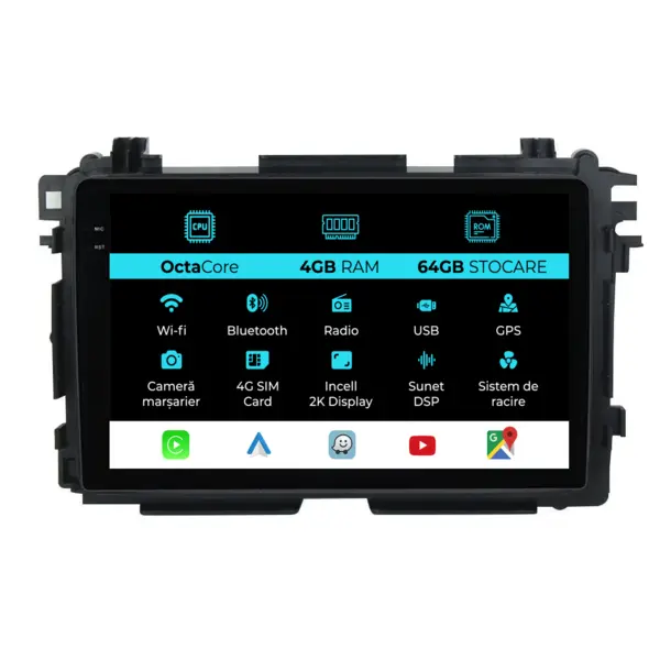 Navigatie Dedicata Honda HR-V (2014-2021), 2K, 4Gb Ram, 64Gb Stocare, Carplay