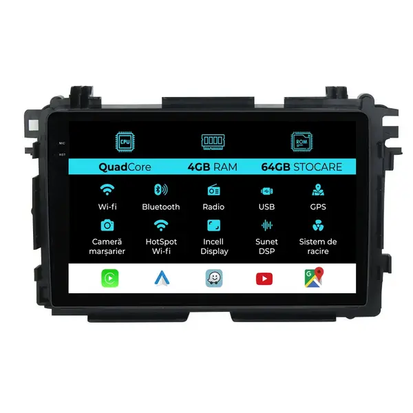 Navigatie Dedicata Honda HR-V (2014-2021),Quadcore, 10Inch, 4Gb Ram, 64Gb Stocare, Carplay