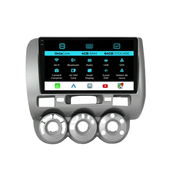 Navigatie Dedicata Honda Jazz City (2002-2007), 9Inch, 4Gb Ram, 64Gb Stocare, Carplay