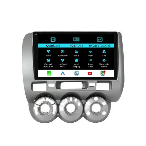 Navigatie Dedicata Honda Jazz City (2002-2007),QuadCore, 9Inch, 4Gb Ram, 64Gb Stocare, Carplay