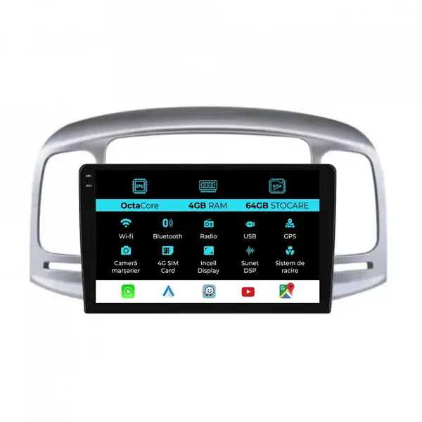 Navigatie Dedicata Hyundai Accent (2007-2012), 9Inch, 4Gb Ram, 64Gb Stocare, Carplay