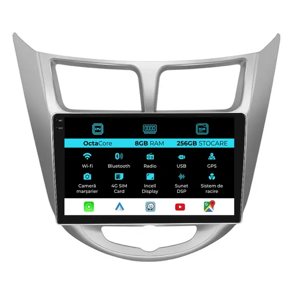 Navigatie Dedicata Hyundai Accent (2011-2016), 9 Inch, 8Gb Ram, 256Gb Stocare, Android Auto, Carplay