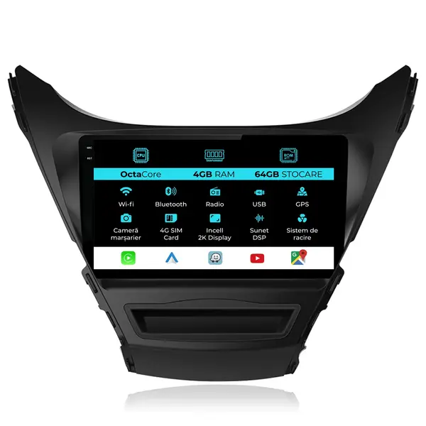 Navigatie Dedicata Hyundai Elantra (2006-2011), 2K, 4Gb Ram, 64Gb Stocare, Android Auto, Carplay