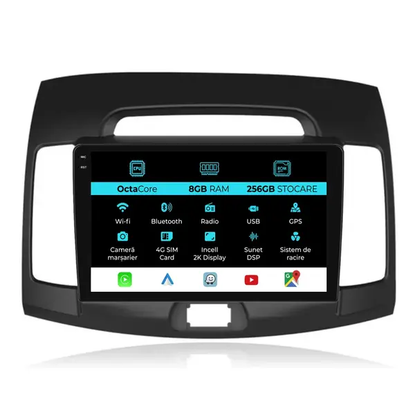 Navigatie Dedicata Hyundai Elantra (2006-2011), 2K, 8Gb Ram, 256Gb Stocare, Carplay
