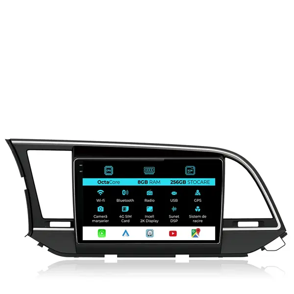 Navigatie Dedicata Hyundai Elantra (2010-2016), 2K, 8Gb Ram, 256Gb Stocare, Android Auto, Carplay