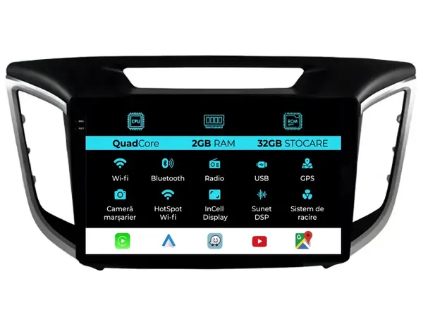 Navigatie Dedicata Hyundai IX25 (2015-2018), 10 Inch, 2Gb Ram, 32Gb Stocare, Android Auto, Carplay