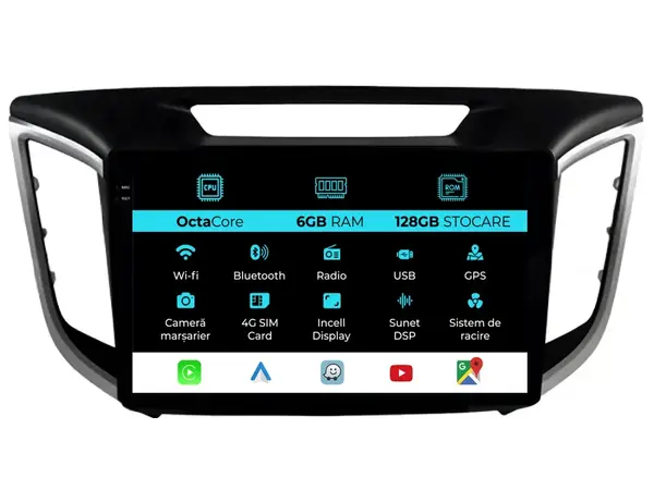 Navigatie Dedicata Hyundai IX25 (2015-2018), 10 Inch, 6Gb Ram, 128Gb Stocare, Android Auto, Carplay