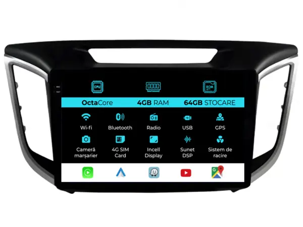 Navigatie Dedicata Hyundai IX25 (2015-2019), 10Inch, 4Gb Ram, 64Gb Stocare, Carplay