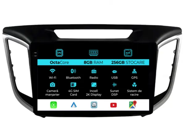 Navigatie Dedicata Hyundai IX25 (2015-2019), 2K, 8Gb Ram, 256Gb Stocare, Carplay