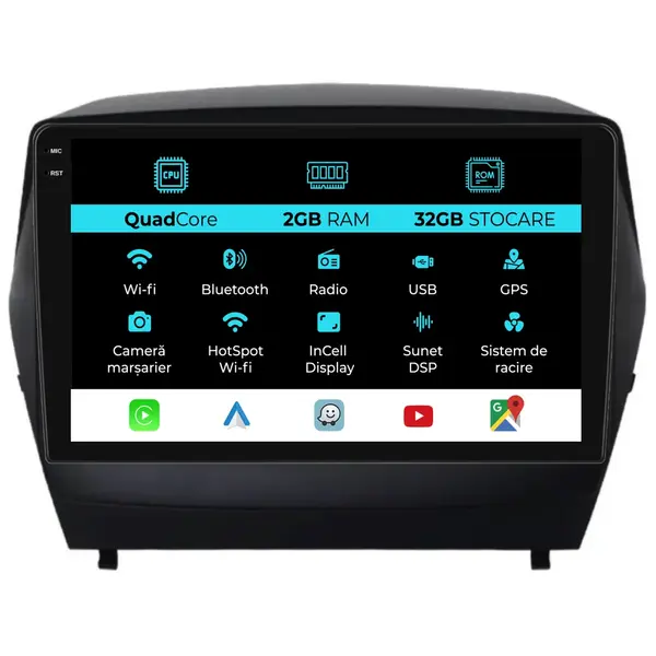 Navigatie Dedicata Hyundai IX35 (2009-2015), 10 Inch, 2Gb Ram, 32Gb Stocare, Android Auto, Carplay