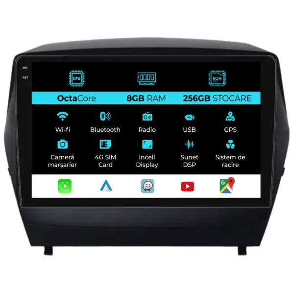 Navigatie Dedicata Hyundai IX35 (2009 - 2015), 10Inch, 8Gb Ram, 256Gb stocare, Carplay