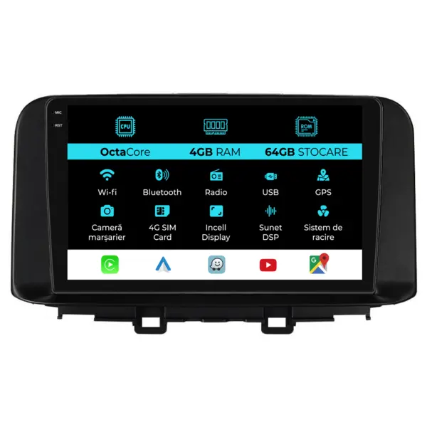 Navigatie Dedicata Hyundai Kona (2017-2023), 10 Inch, 4Gb Ram, 64Gb Stocare, Android Auto, Carplay