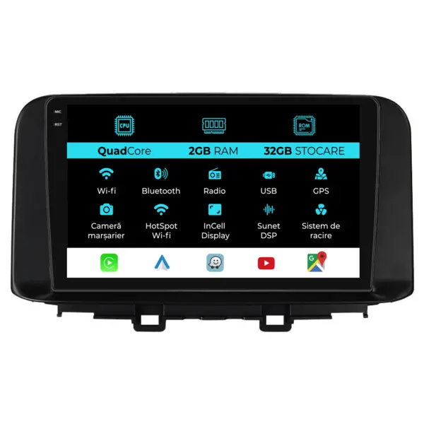 Navigatie Dedicata Hyundai Kona (2017-2023), 10Inch, 2Gb Ram, 32Gb Stocare, Carplay