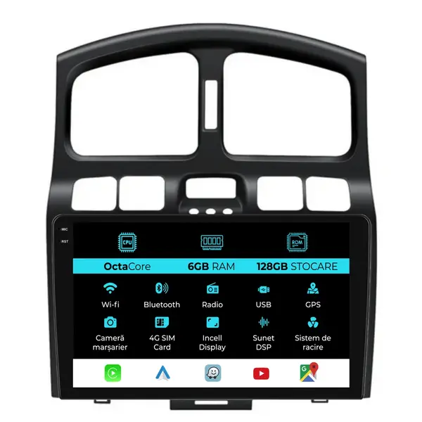 Navigatie Dedicata Hyundai Santa Fe (2000-2006), 9 Inch, 6Gb Ram, 128Gb Stocare, Android Auto, Carplay