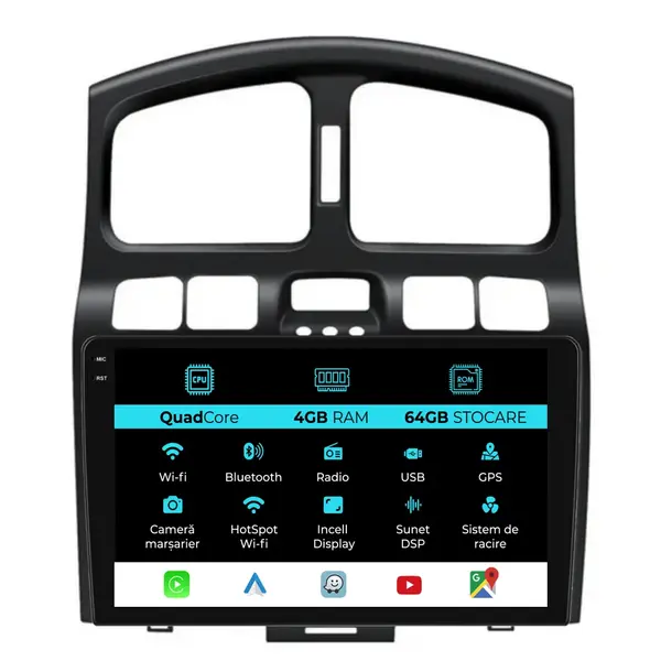 Navigatie Dedicata Hyundai Santa Fe (2000-2006), QuadCore, 9 Inch, 4Gb Ram, 64Gb Stocare, Android Auto, Carplay