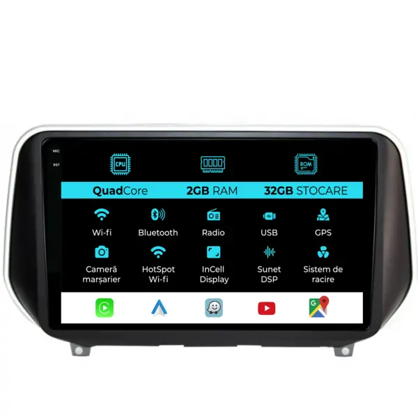 Navigatie Dedicata Hyundai SantaFe (2018-2024), 9 Inch, 2Gb Ram, 32Gb Stocare, Android Auto, Carplay