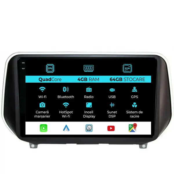 Navigatie Dedicata Hyundai SantaFe (2018-2024),QuadCore, 9Inch, 4Gb Ram, 64Gb Stocare, Carplay