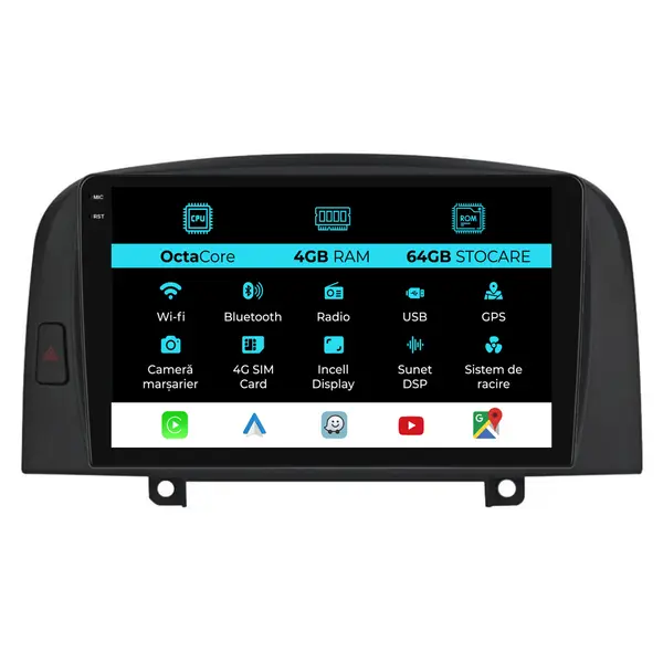 Navigatie Dedicata Hyundai Sonata (2004 - 2008), 9 Inch, 4Gb Ram, 64Gb Stocare, Android Auto, Carplay
