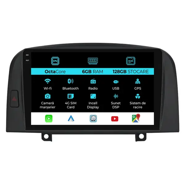 Navigatie Dedicata Hyundai Sonata (2004 - 2008), 9 Inch, 6Gb Ram, 128Gb Stocare, Android Auto, Carplay