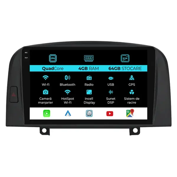 Navigatie Dedicata Hyundai Sonata (2004 - 2008), QuadCore, 9 Inch, 4Gb Ram, 64Gb Stocare, Android Auto, Carplay