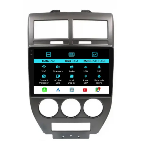 Navigatie Dedicata Jeep Compass (2006-2010), 9 Inch, 8Gb Ram, 256Gb Stocare, Android Auto, Carplay