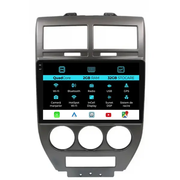Navigatie Dedicata Jeep Compass (2006-2010), 9Inch, 2Gb Ram, 32Gb Stocare, Carplay