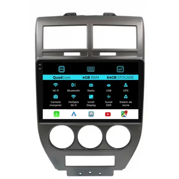 Navigatie Dedicata Jeep Compass (2006-2010),QuadCore, 9Inch, 4Gb Ram, 64Gb Stocare, Carplay