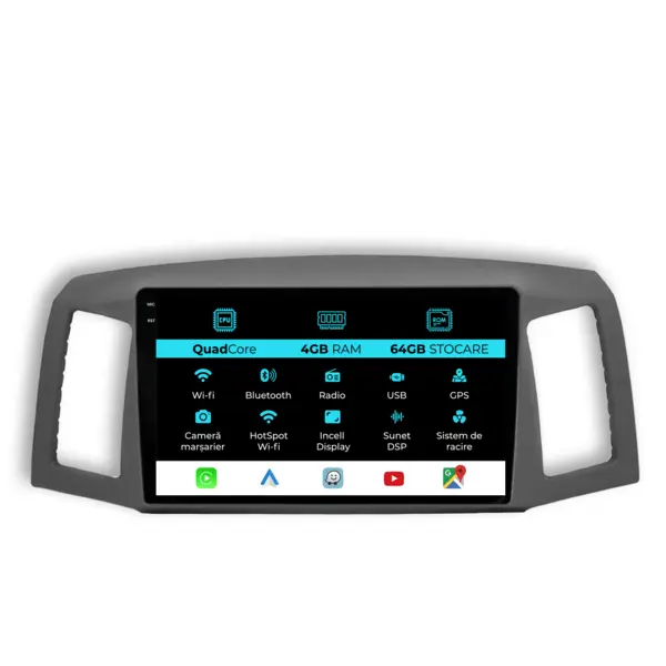 Navigatie Dedicata Jeep Grand Cherokee (2004-2007),QuadCore, 10Inch, 4Gb Ram, 64Gb Stocare, Carplay