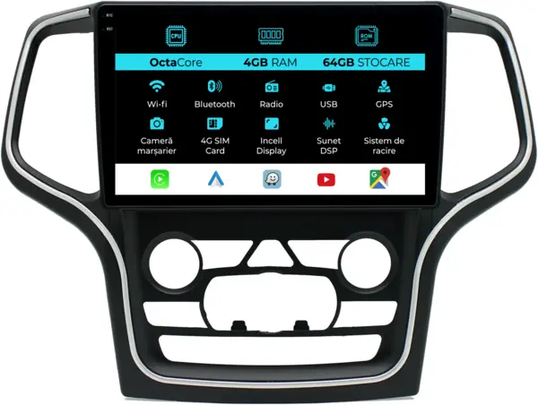 Navigatie Dedicata Jeep Grand Cherokee (2010-2014), 10 Inch, 4Gb Ram, 64Gb Stocare, Android Auto, Carplay