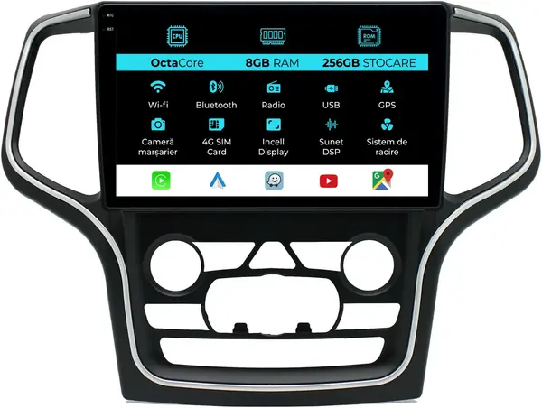 Navigatie Dedicata Jeep Grand Cherokee (2010-2014), 10 Inch, 8Gb Ram, 256Gb Stocare, Android Auto, Carplay