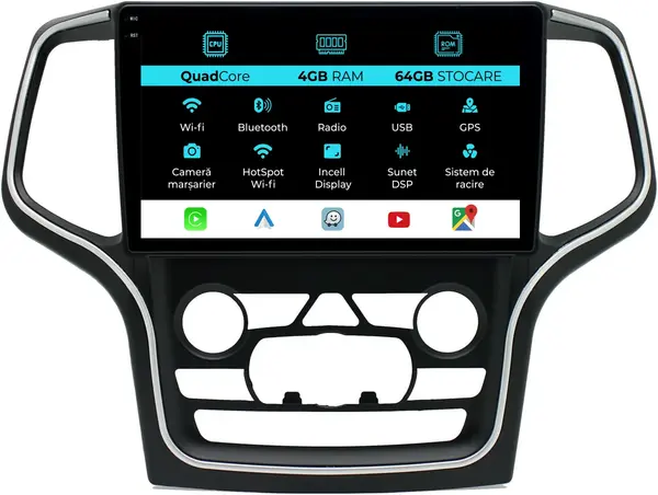 Navigatie Dedicata Jeep Grand Cherokee (2010-2014), QuadCore, 10 Inch, 4Gb Ram, 64Gb Stocare, Android Auto, Carplay