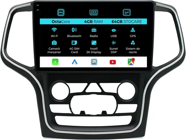 Navigatie Dedicata Jeep Grand Cherokee (2013-2020) , 2K, 4Gb Ram, 64Gb Stocare, Carplay