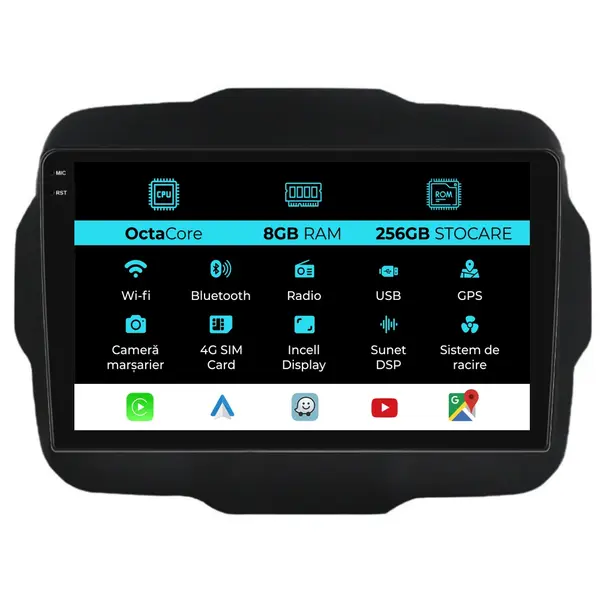 Navigatie Dedicata Jeep Renegade (2016-2020), 9Inch, 8Gb Ram, 256Gb Stocare, Carplay