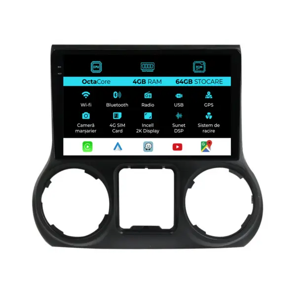 Navigatie Dedicata Jeep Wrangler (2011-2017), 2K, 4Gb Ram, 64Gb Stocare, Carplay
