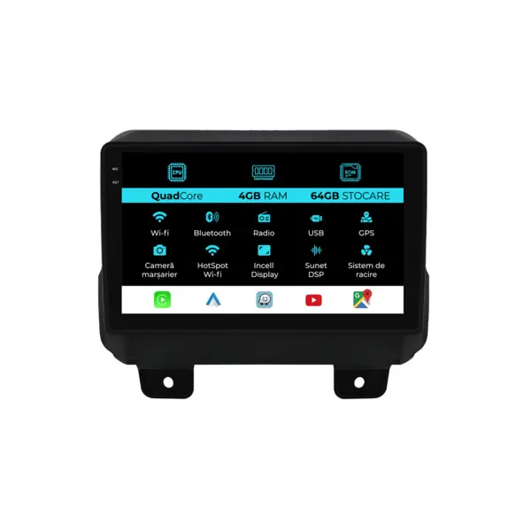 Navigatie Dedicata Jeep Wrangler (2018-2022), QuadCore, 9 Inch, 4Gb Ram, 64Gb Stocare, Android Auto, Carplay